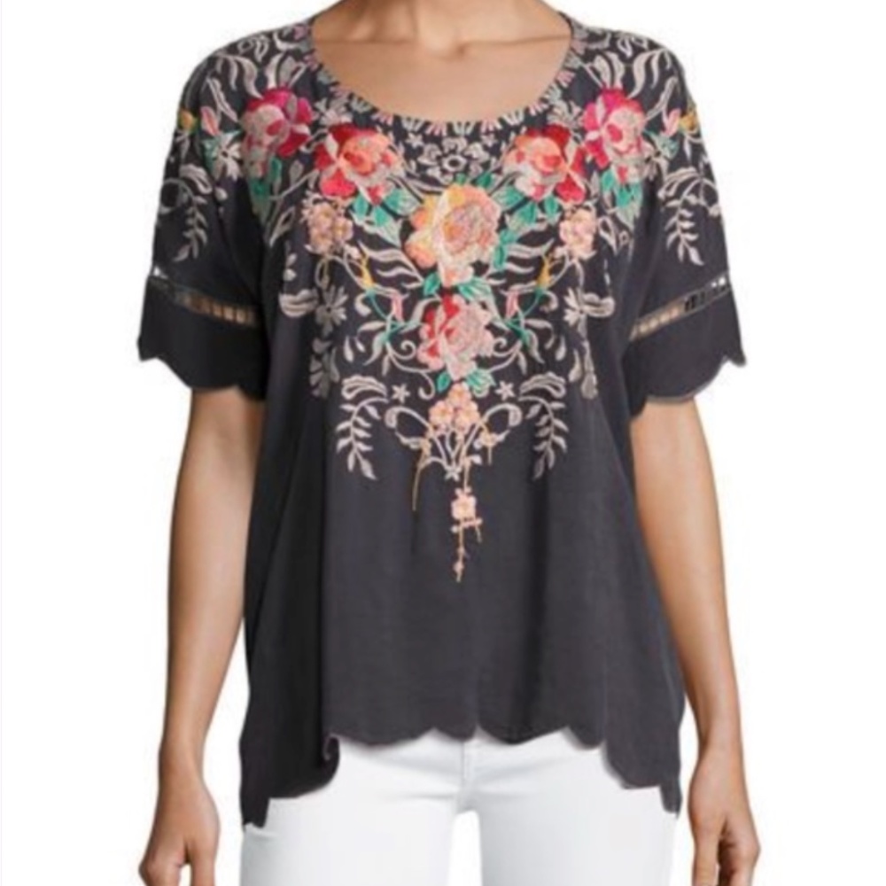 Johnny Was JENN BLOUSE BLK SIZE S